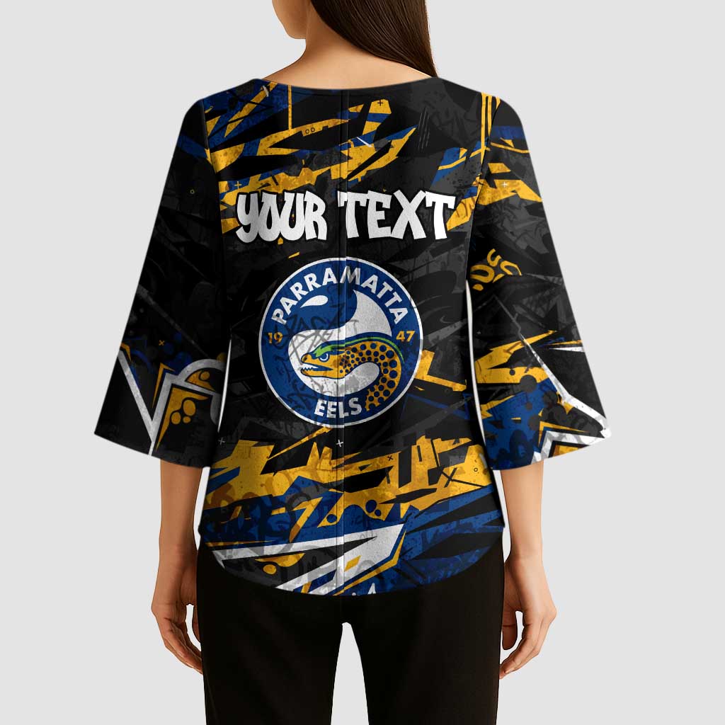 Personalized Parramatta Eels Kimono Sleeve Blouse Graffiti Grunge Abstract Urban Street Style Design
