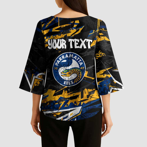 Personalized Parramatta Eels Kimono Sleeve Blouse Graffiti Grunge Abstract Urban Street Style Design