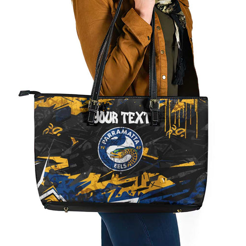 Personalized Parramatta Eels Leather Tote Bag Graffiti Grunge Abstract Urban Street Style Design