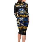 Personalized Parramatta Eels Long Sleeve Bodycon Dress Graffiti Grunge Abstract Urban Street Style Design