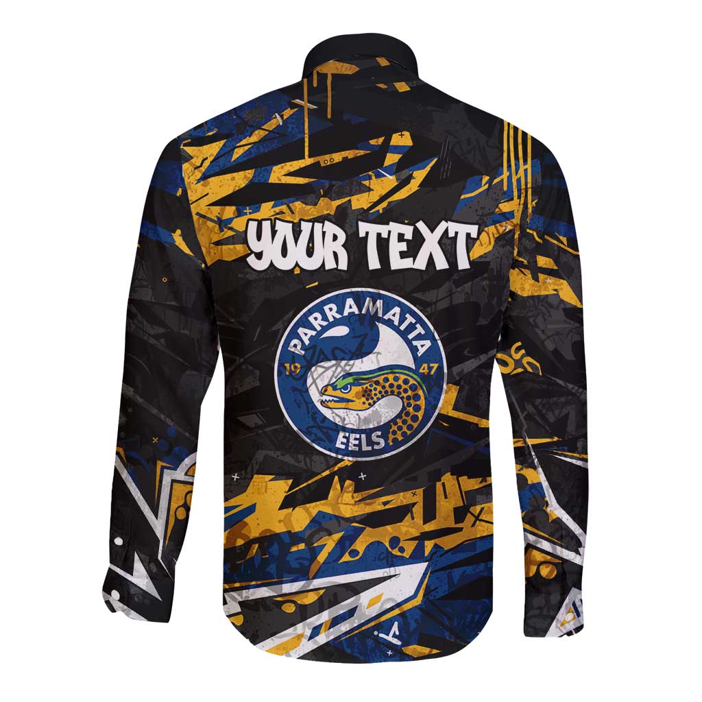 Personalized Parramatta Eels Long Sleeve Button Shirt Graffiti Grunge Abstract Urban Street Style Design