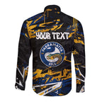 Personalized Parramatta Eels Long Sleeve Button Shirt Graffiti Grunge Abstract Urban Street Style Design