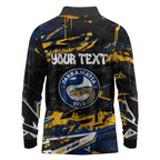 Personalized Parramatta Eels Long Sleeve Polo Shirt Graffiti Grunge Abstract Urban Street Style Design