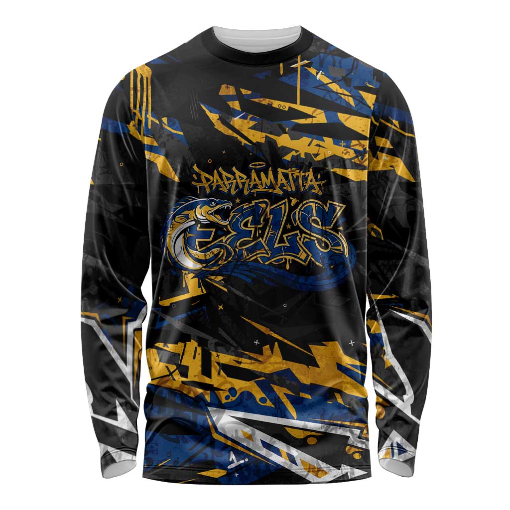 Personalized Parramatta Eels Long Sleeve Shirt Graffiti Grunge Abstract Urban Street Style Design