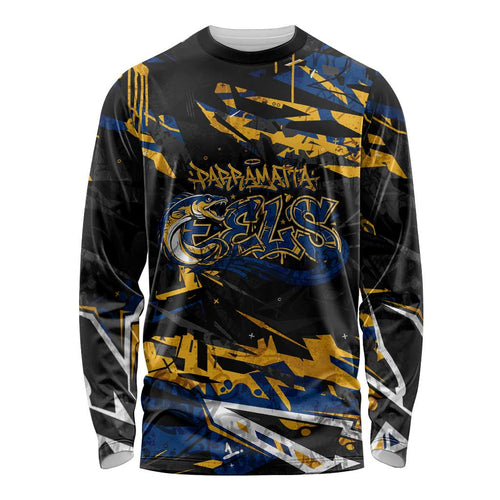 Personalized Parramatta Eels Long Sleeve Shirt Graffiti Grunge Abstract Urban Street Style Design