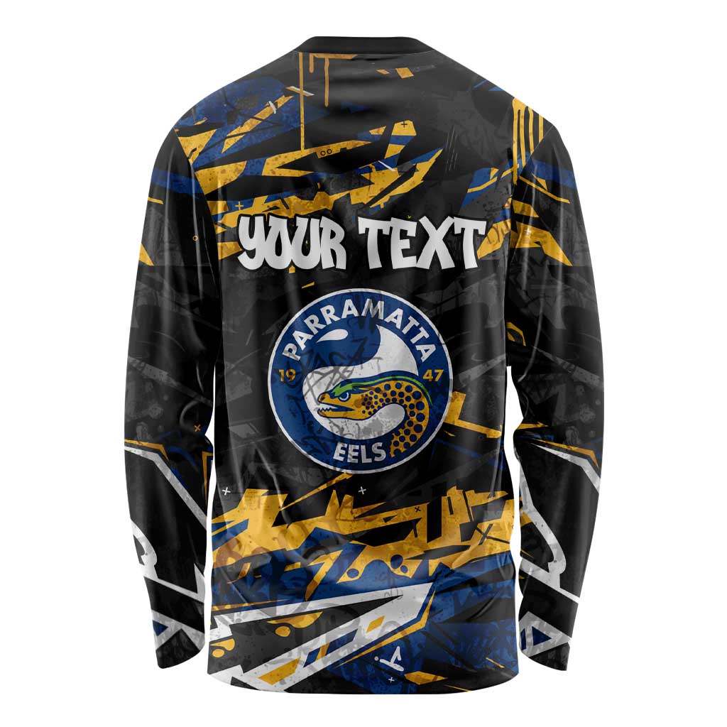 Personalized Parramatta Eels Long Sleeve Shirt Graffiti Grunge Abstract Urban Street Style Design
