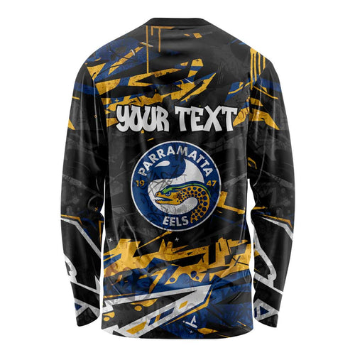 Personalized Parramatta Eels Long Sleeve Shirt Graffiti Grunge Abstract Urban Street Style Design
