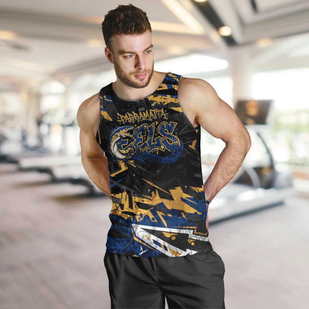 Personalized Parramatta Eels Men Tank Top Graffiti Grunge Abstract Urban Street Style Design