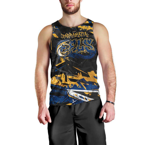 Personalized Parramatta Eels Men Tank Top Graffiti Grunge Abstract Urban Street Style Design