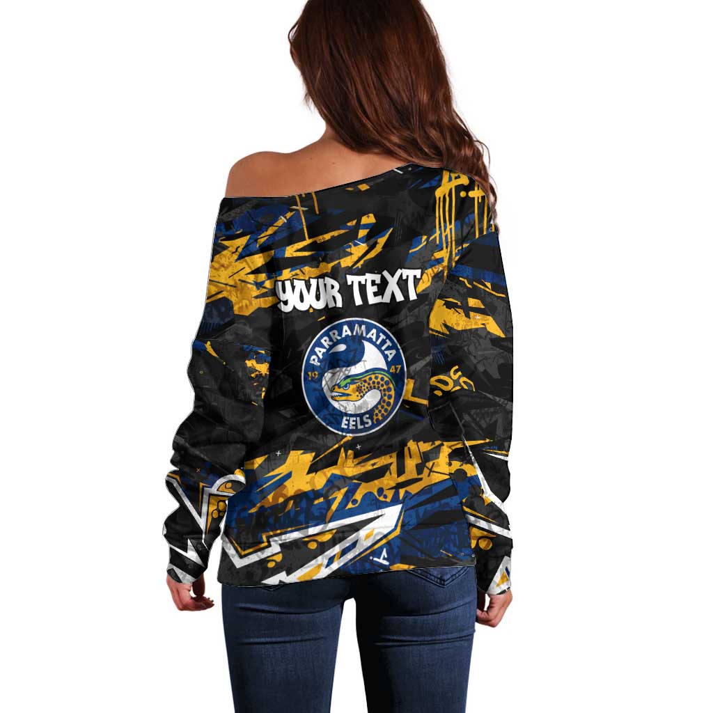 Personalized Parramatta Eels Off Shoulder Sweater Graffiti Grunge Abstract Urban Street Style Design
