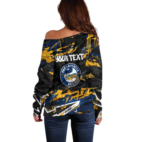 Personalized Parramatta Eels Off Shoulder Sweater Graffiti Grunge Abstract Urban Street Style Design