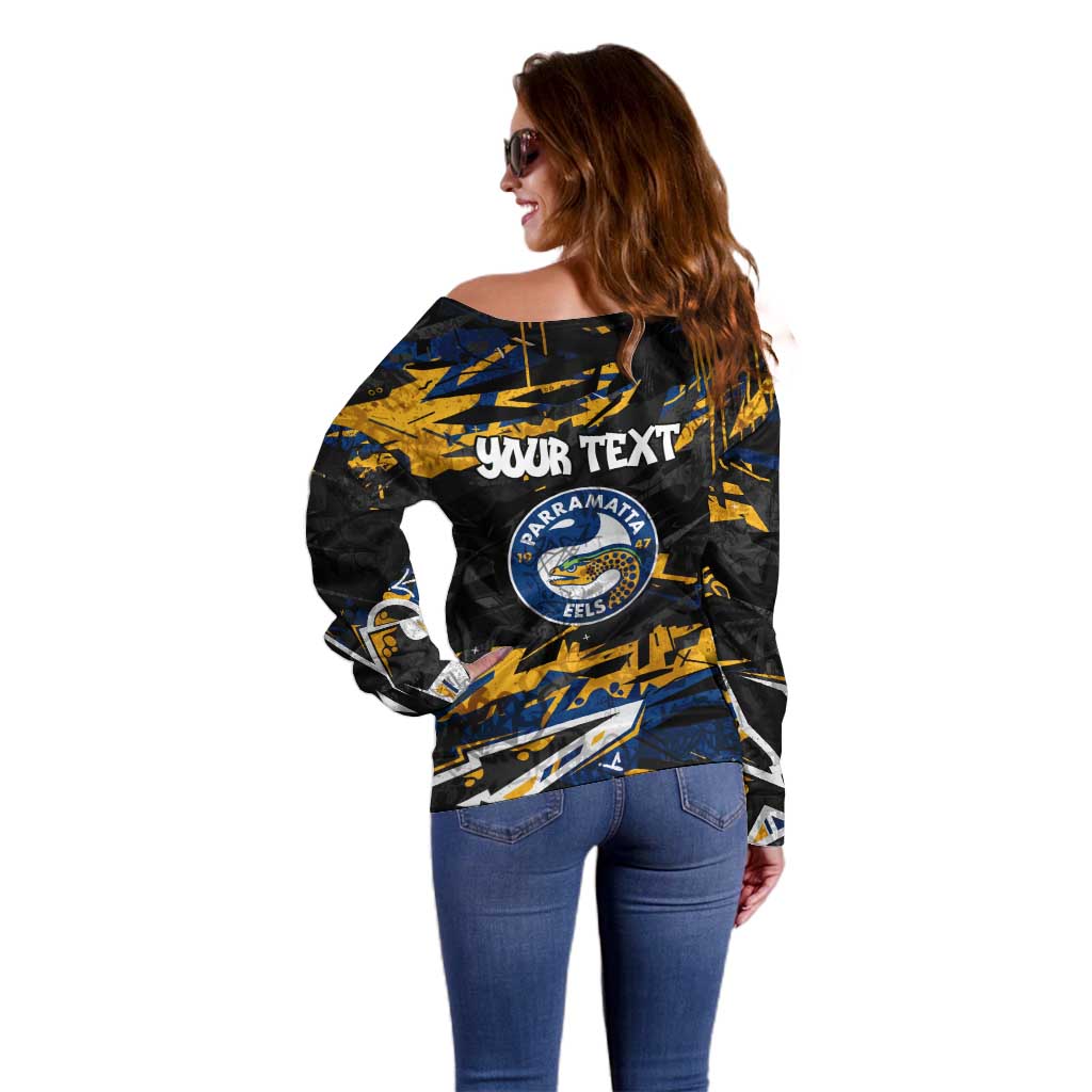 Personalized Parramatta Eels Off Shoulder Sweater Graffiti Grunge Abstract Urban Street Style Design