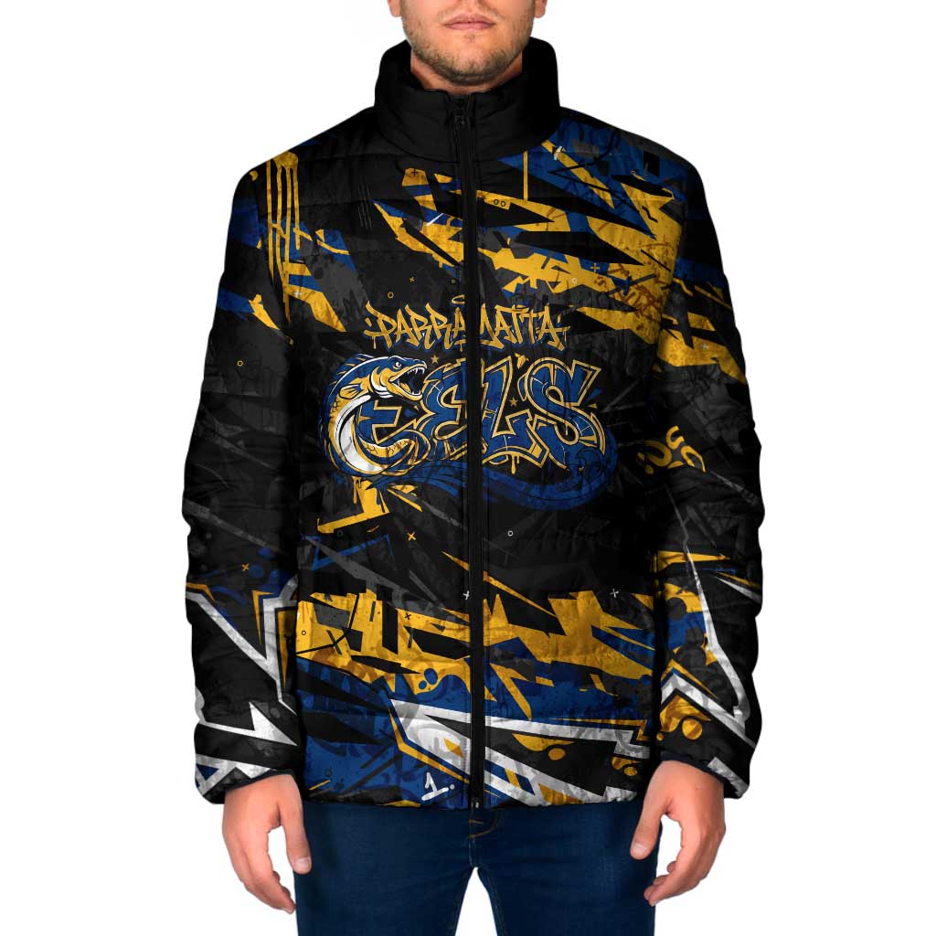 Personalized Parramatta Eels Padded Jacket Graffiti Grunge Abstract Urban Street Style Design