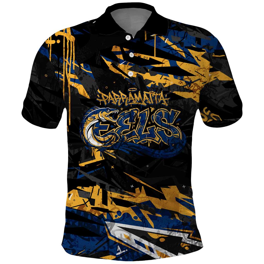 Personalized Parramatta Eels Polo Shirt Graffiti Grunge Abstract Urban Street Style Design