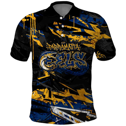 Personalized Parramatta Eels Polo Shirt Graffiti Grunge Abstract Urban Street Style Design