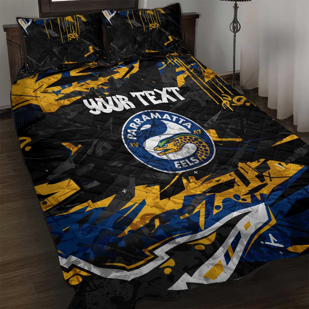 Personalized Parramatta Eels Quilt Bed Set Graffiti Grunge Abstract Urban Street Style Design