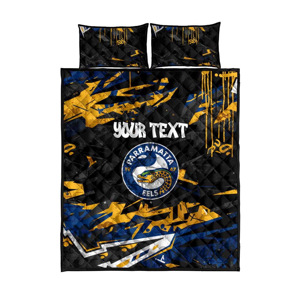 Personalized Parramatta Eels Quilt Bed Set Graffiti Grunge Abstract Urban Street Style Design