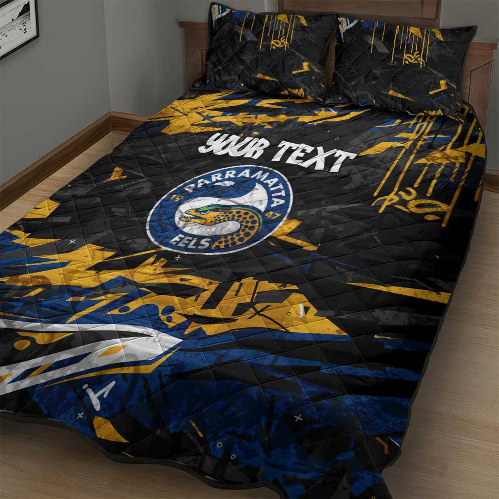 Personalized Parramatta Eels Quilt Bed Set Graffiti Grunge Abstract Urban Street Style Design