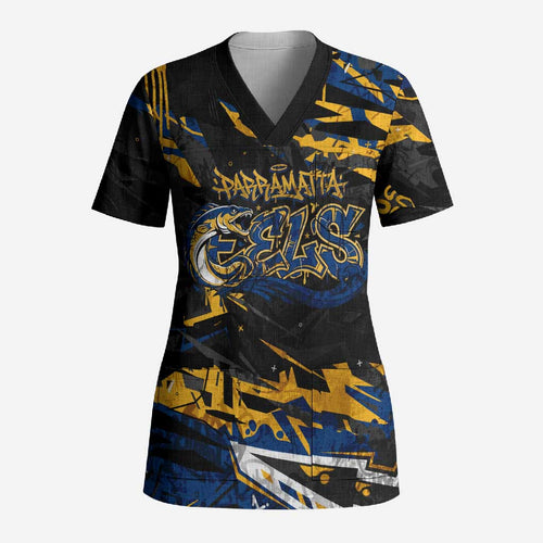 Personalized Parramatta Eels Scrub Top Graffiti Grunge Abstract Urban Street Style Design