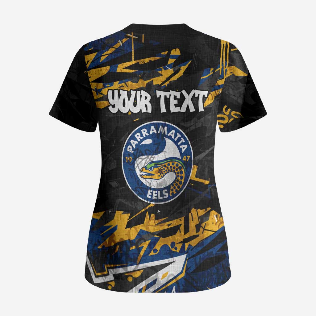 Personalized Parramatta Eels Scrub Top Graffiti Grunge Abstract Urban Street Style Design