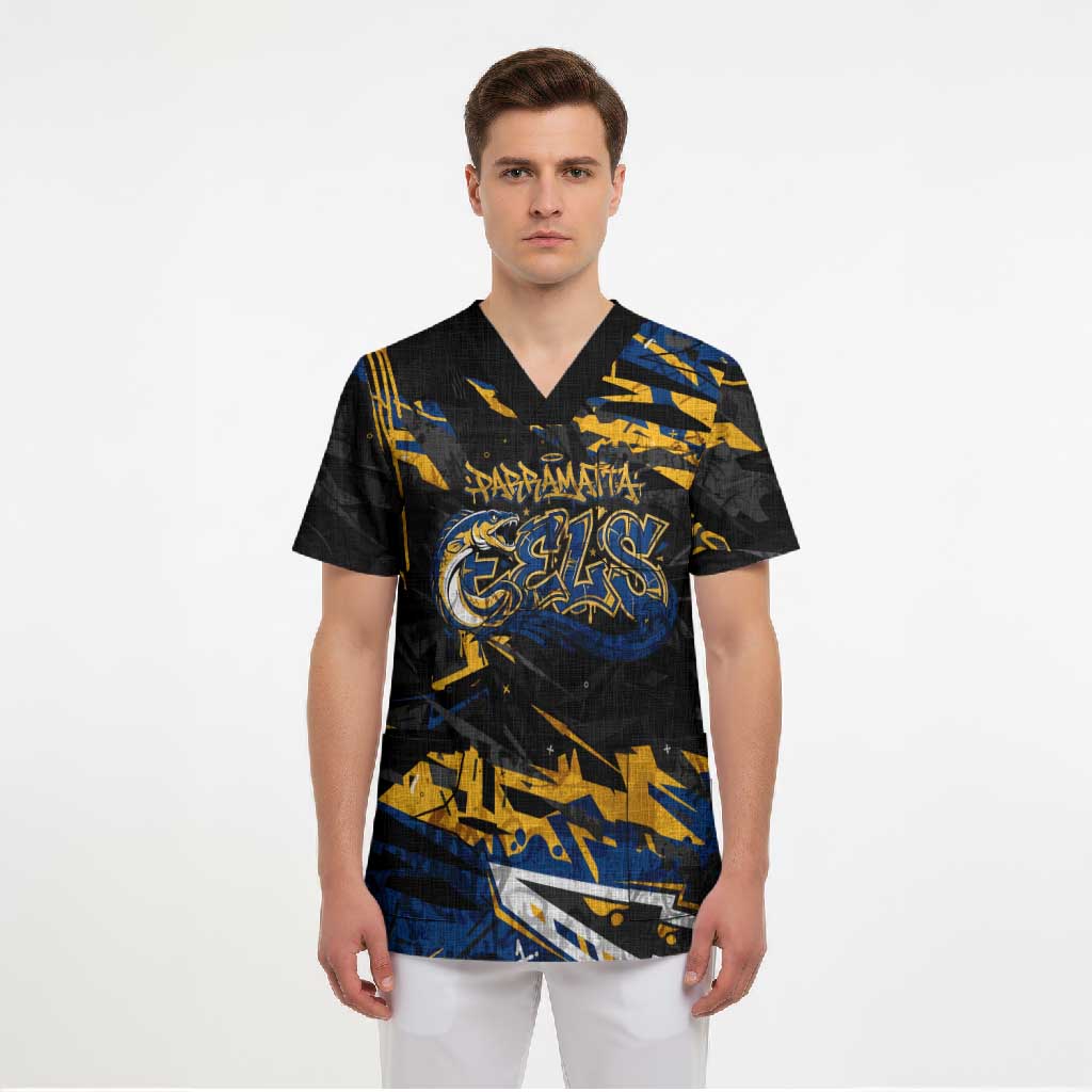Personalized Parramatta Eels Scrub Top Graffiti Grunge Abstract Urban Street Style Design