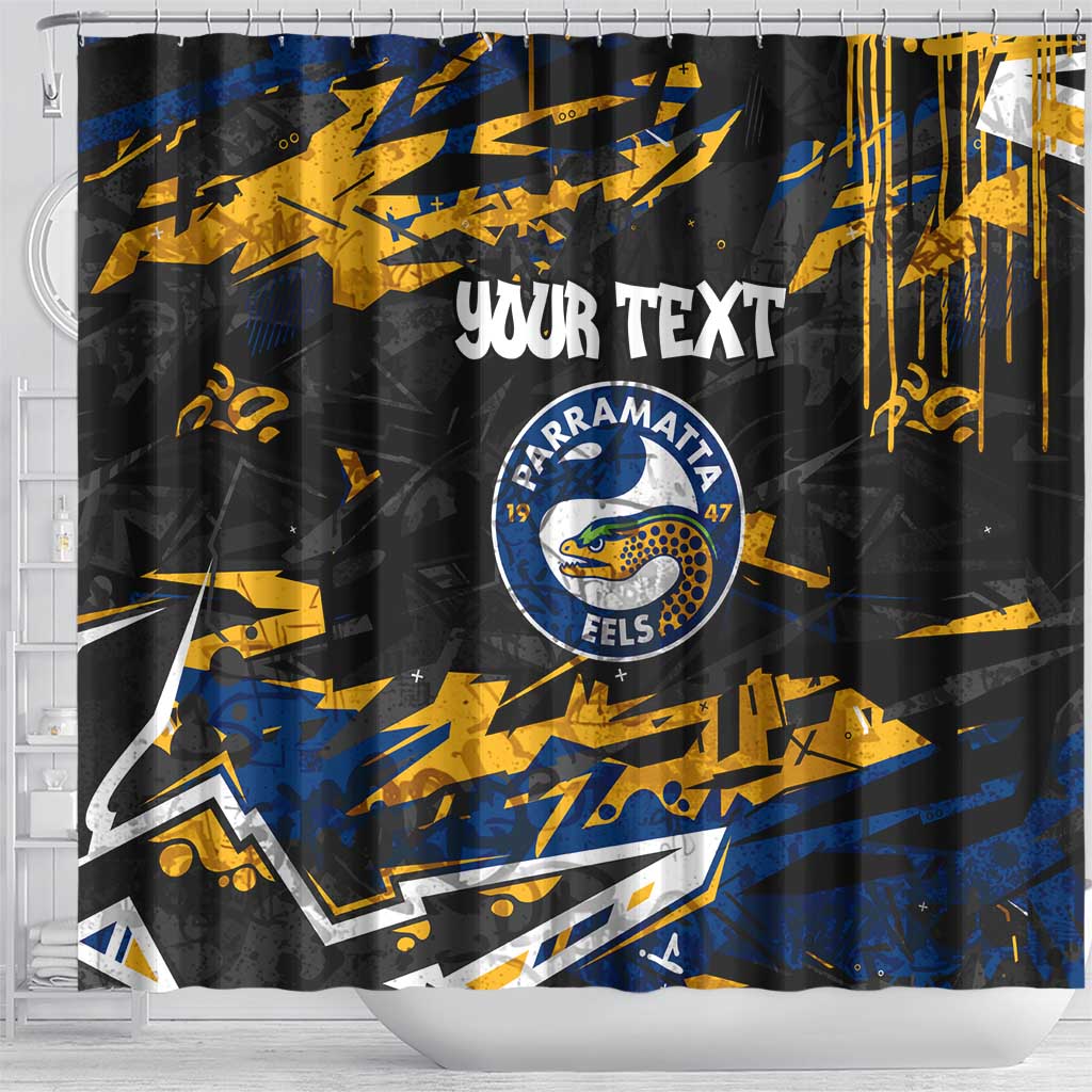 Personalized Parramatta Eels Shower Curtain Graffiti Grunge Abstract Urban Street Style Design