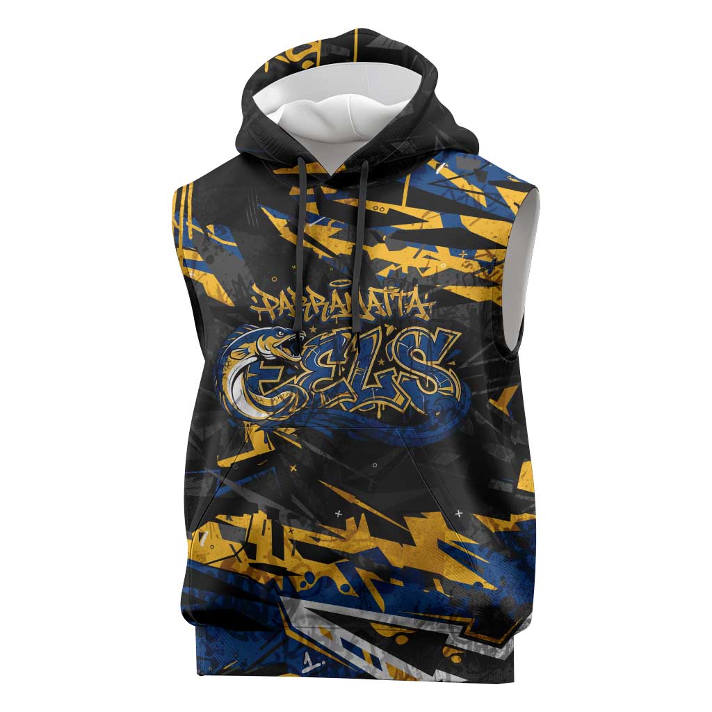 Personalized Parramatta Eels Sleeveless Hoodie Graffiti Grunge Abstract Urban Street Style Design