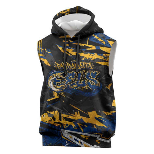 Personalized Parramatta Eels Sleeveless Hoodie Graffiti Grunge Abstract Urban Street Style Design