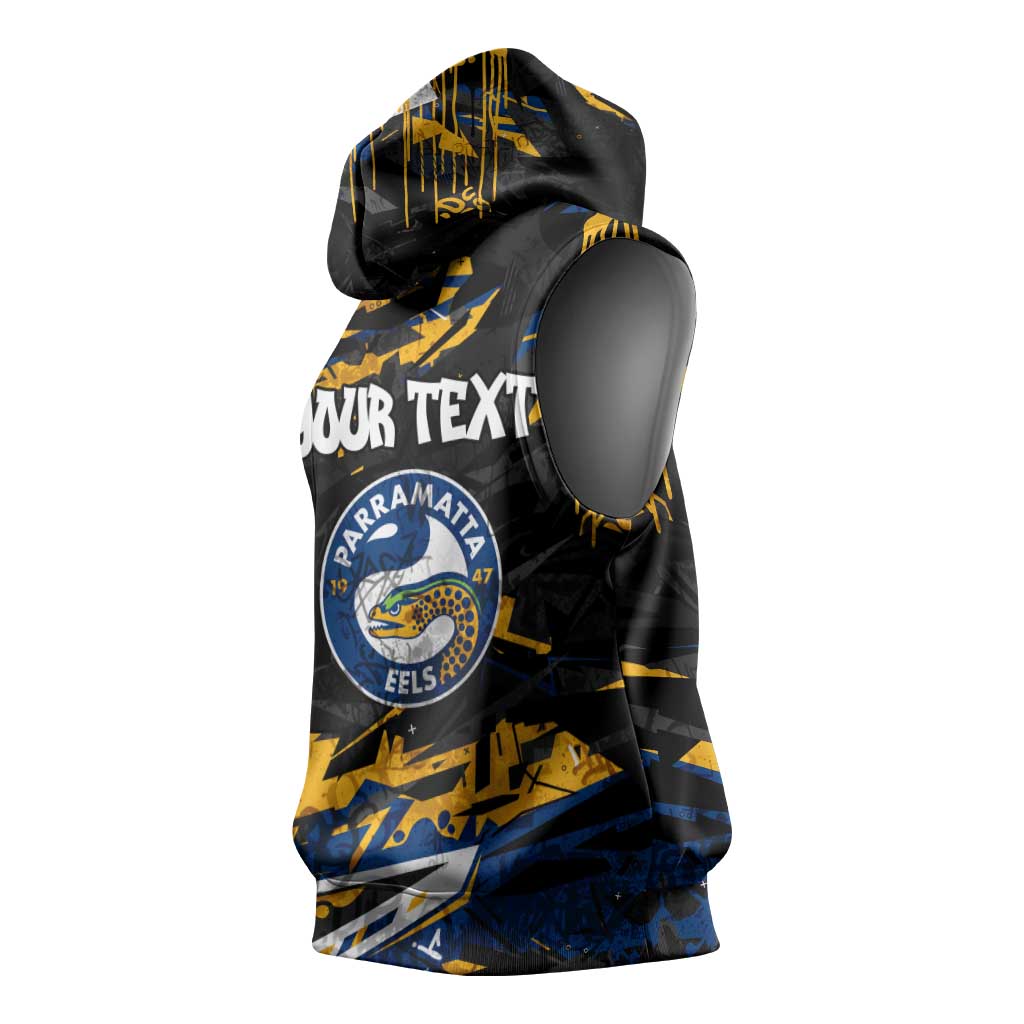 Personalized Parramatta Eels Sleeveless Hoodie Graffiti Grunge Abstract Urban Street Style Design