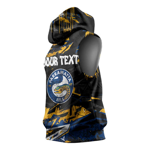 Personalized Parramatta Eels Sleeveless Hoodie Graffiti Grunge Abstract Urban Street Style Design