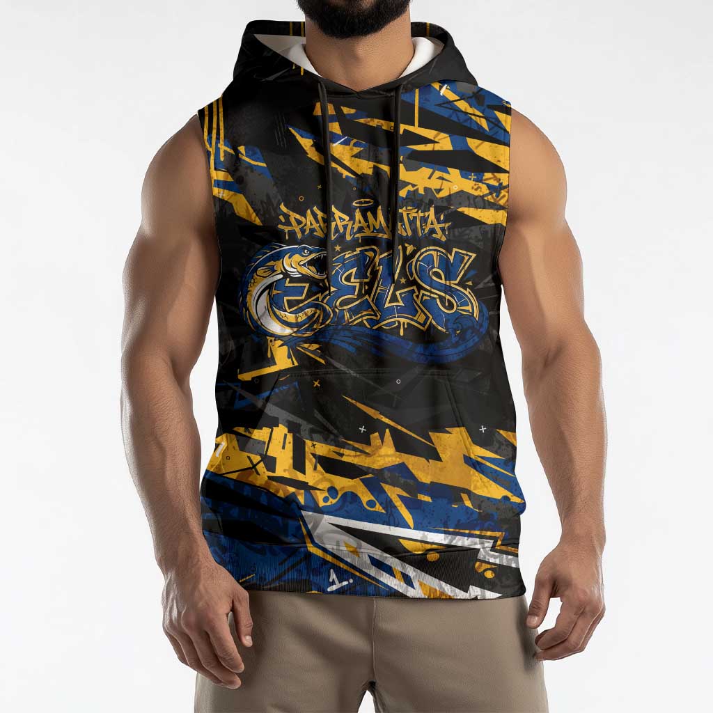 Personalized Parramatta Eels Sleeveless Hoodie Graffiti Grunge Abstract Urban Street Style Design