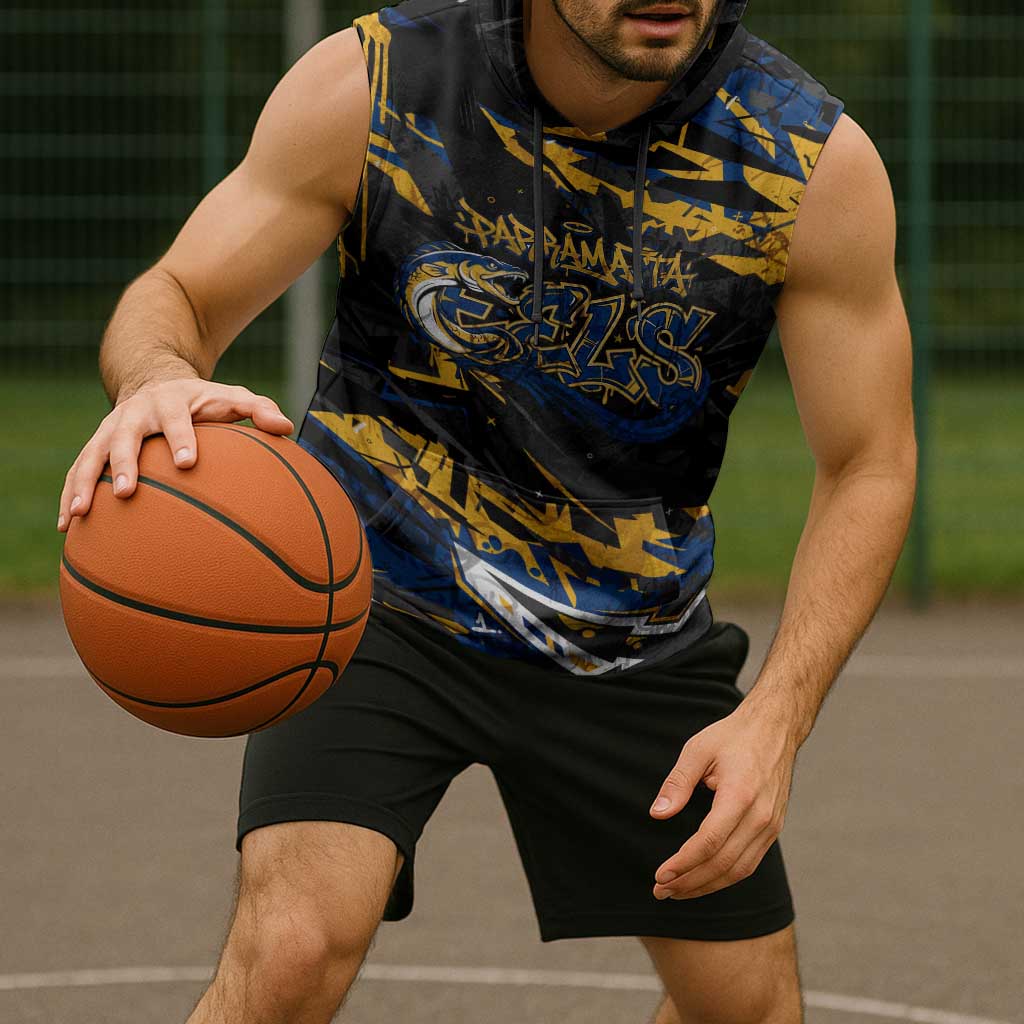 Personalized Parramatta Eels Sleeveless Hoodie Graffiti Grunge Abstract Urban Street Style Design