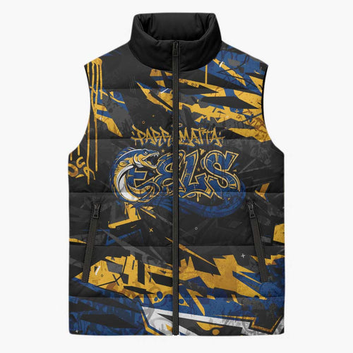 Personalized Parramatta Eels Sleeveless Puffer Jacket Graffiti Grunge Abstract Urban Street Style Design
