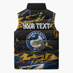 Personalized Parramatta Eels Sleeveless Puffer Jacket Graffiti Grunge Abstract Urban Street Style Design