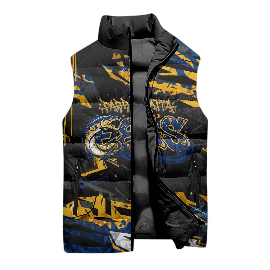 Personalized Parramatta Eels Sleeveless Puffer Jacket Graffiti Grunge Abstract Urban Street Style Design