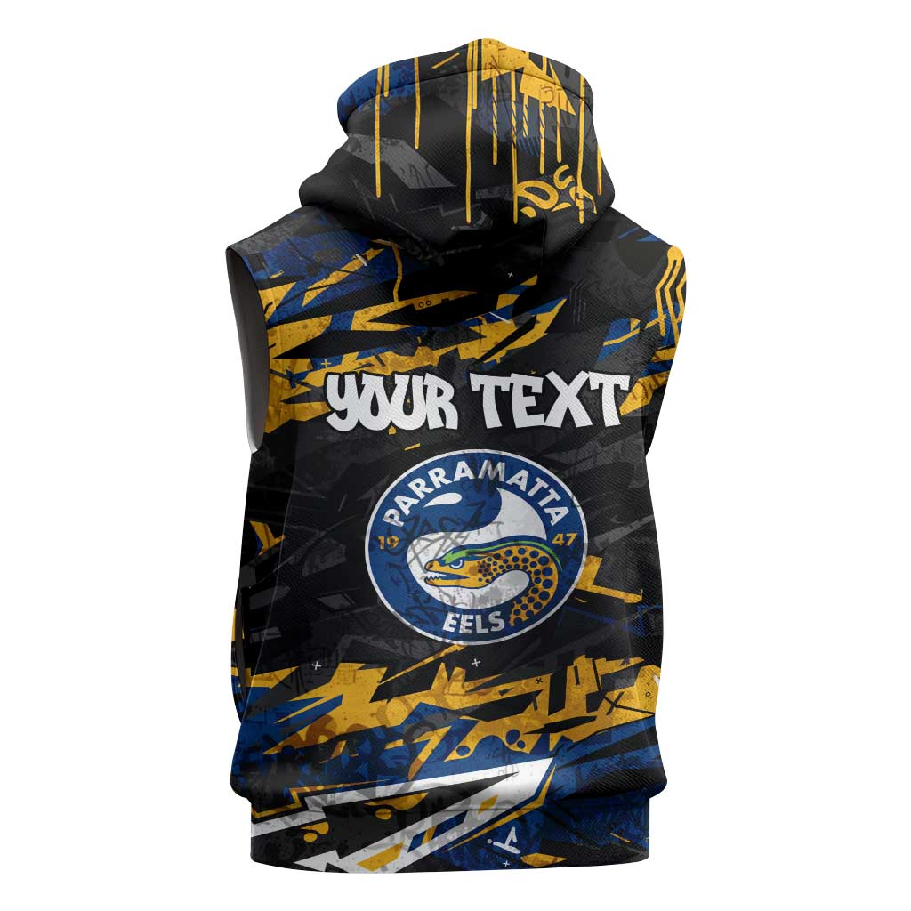 Personalized Parramatta Eels Sleeveless Zip Hoodie Graffiti Grunge Abstract Urban Street Style Design