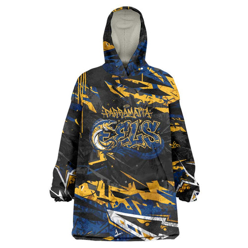 Personalized Parramatta Eels Wearable Blanket Hoodie Graffiti Grunge Abstract Urban Street Style Design