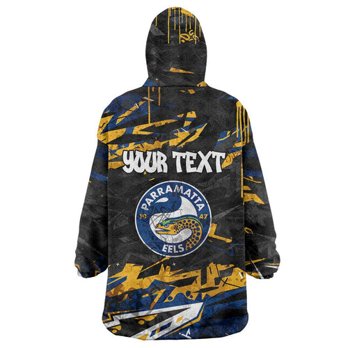 Personalized Parramatta Eels Wearable Blanket Hoodie Graffiti Grunge Abstract Urban Street Style Design