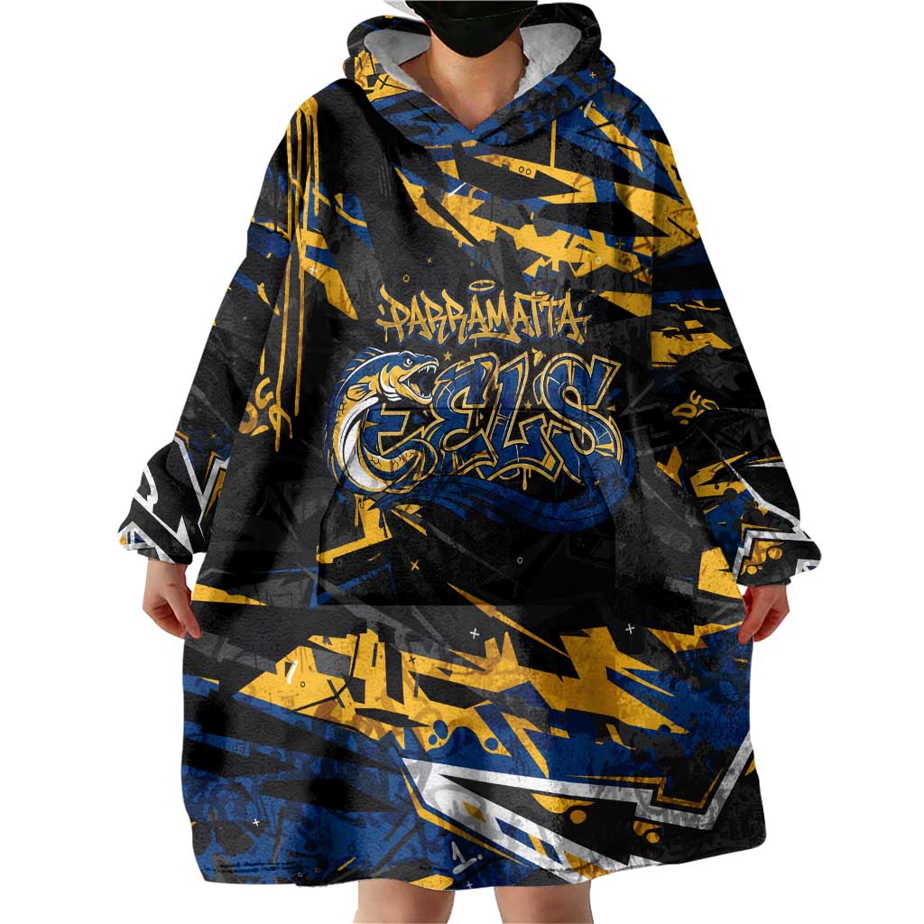 Personalized Parramatta Eels Wearable Blanket Hoodie Graffiti Grunge Abstract Urban Street Style Design