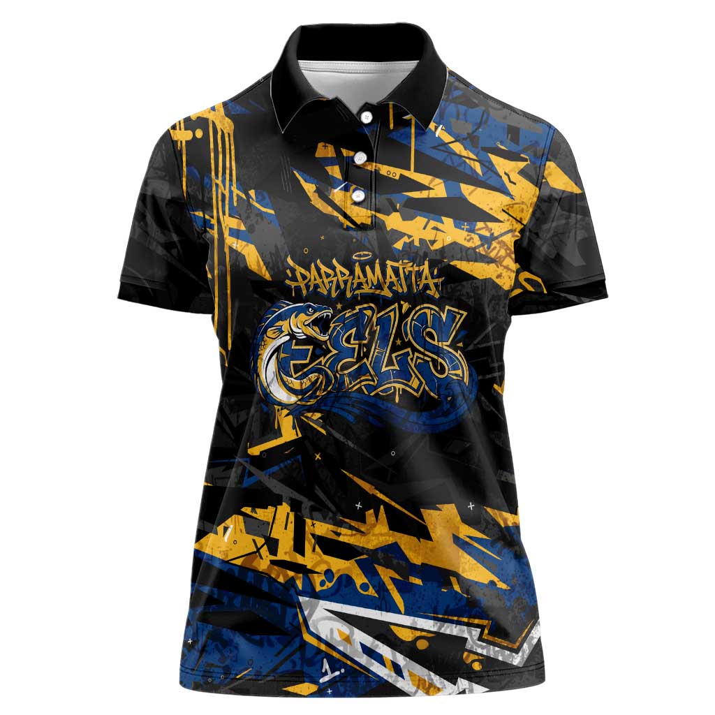 Personalized Parramatta Eels Women Polo Shirt Graffiti Grunge Abstract Urban Street Style Design