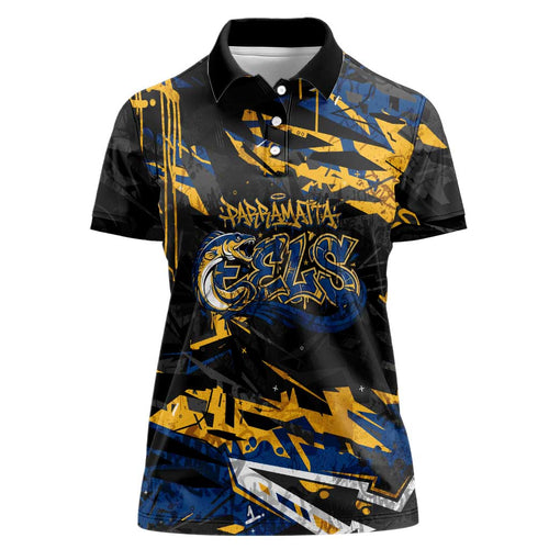 Personalized Parramatta Eels Women Polo Shirt Graffiti Grunge Abstract Urban Street Style Design