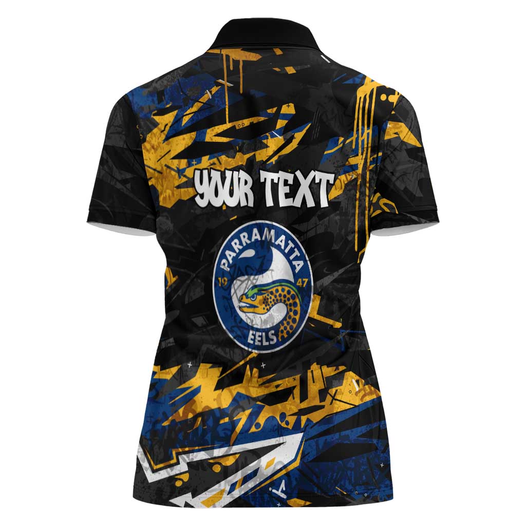 Personalized Parramatta Eels Women Polo Shirt Graffiti Grunge Abstract Urban Street Style Design