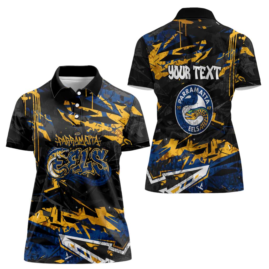 Personalized Parramatta Eels Women Polo Shirt Graffiti Grunge Abstract Urban Street Style Design