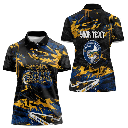 Personalized Parramatta Eels Women Polo Shirt Graffiti Grunge Abstract Urban Street Style Design