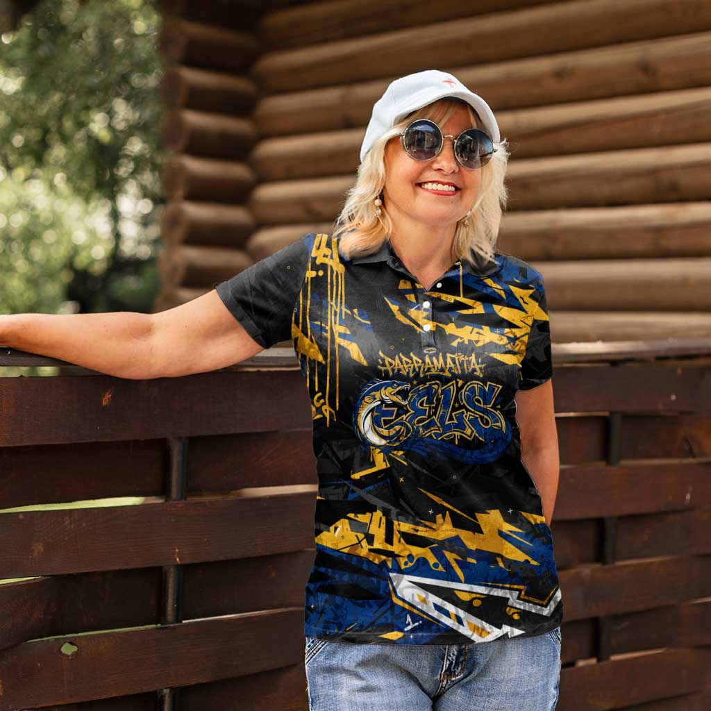 Personalized Parramatta Eels Women Polo Shirt Graffiti Grunge Abstract Urban Street Style Design
