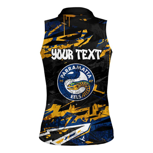 Personalized Parramatta Eels Women Sleeveless Polo Shirt Graffiti Grunge Abstract Urban Street Style Design