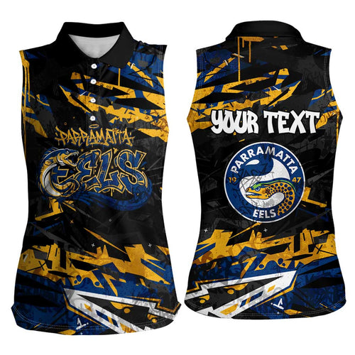 Personalized Parramatta Eels Women Sleeveless Polo Shirt Graffiti Grunge Abstract Urban Street Style Design