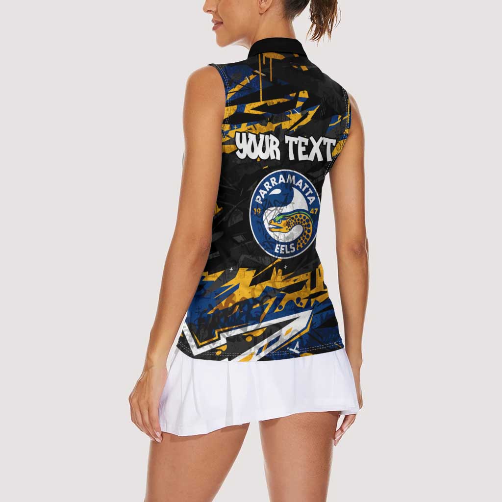 Personalized Parramatta Eels Women Sleeveless Polo Shirt Graffiti Grunge Abstract Urban Street Style Design