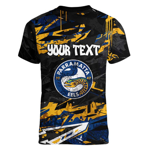 Personalized Parramatta Eels Women V-Neck T-Shirt Graffiti Grunge Abstract Urban Street Style Design