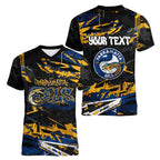 Personalized Parramatta Eels Women V-Neck T-Shirt Graffiti Grunge Abstract Urban Street Style Design
